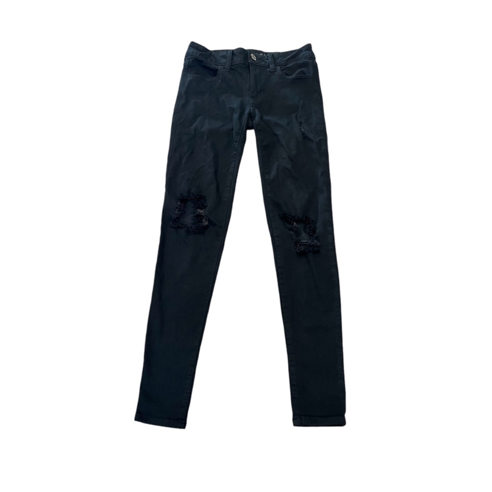 AMERICAN EAGLE Black Distressed Skinny Leg Jegging Pant 00